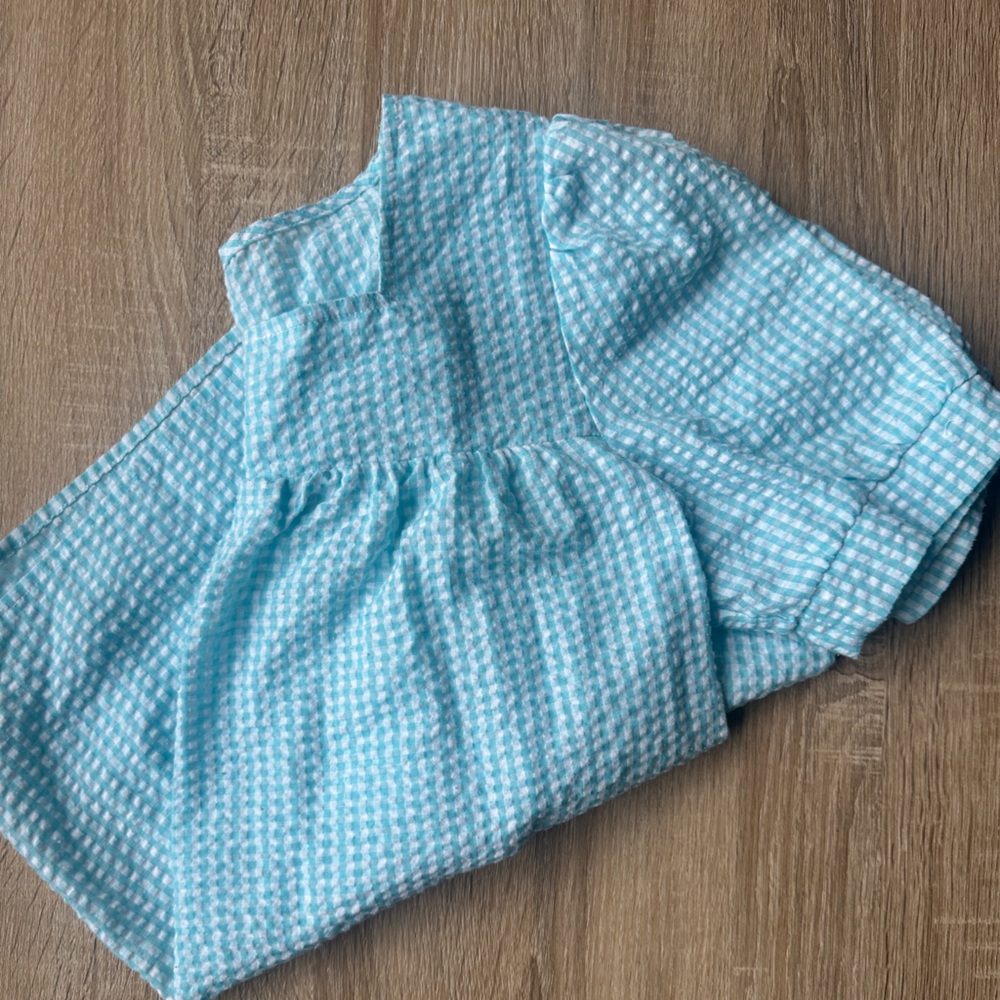 Square Neck Blue Gingham Light Weight, Seer Sucker Shirt